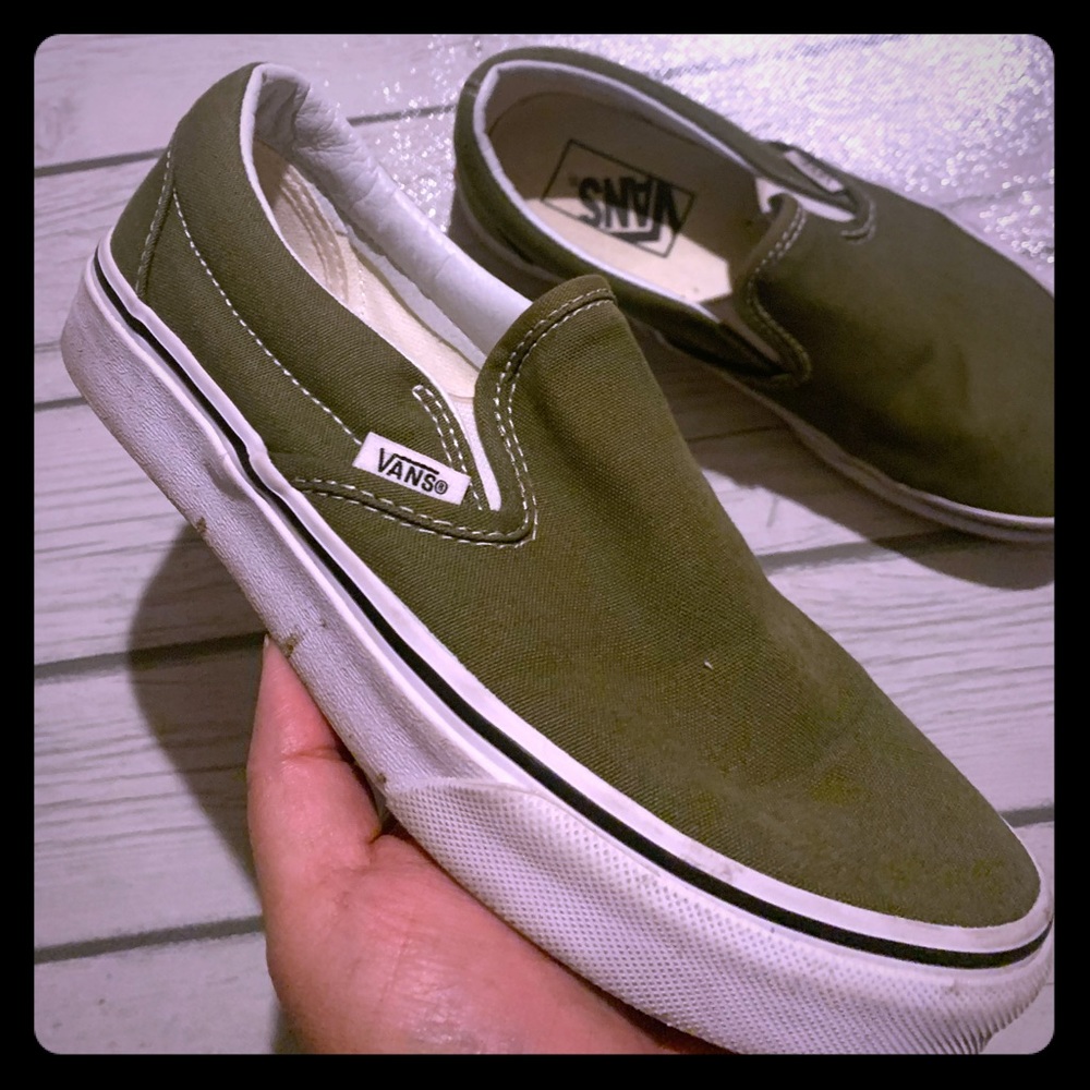 Vans in army green in EUC